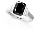 Silver Fancy Black Emerald Cut Brilliant Solitaire Diamond Ring with Channel Set Band and Bar Prong Setting_79