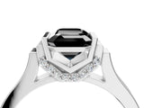 Silver Fancy Black Emerald Cut Brilliant Solitaire Diamond Ring with Channel Set Band and Bar Prong Setting_82