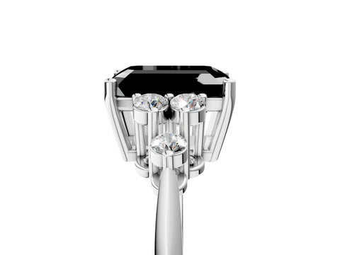Silver Fancy Black Emerald Cut Cut Diamond Cluster Ring with Solitaire Band and Four-Prong Setting_23