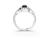 Silver Fancy Black Emerald Cut Cut Diamond Halo Engagement Ring with Open Split Pavé Band_9