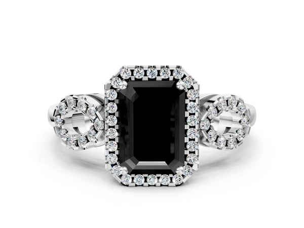 Sterling Silver Emerald Cut Pave Infinity Halo Engagement Ring Setting for Black Center