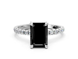 Silver Fancy Black Emerald Cut Diamond Brilliant Solitaire Ring with Pavé Band and Four-Prong Setting_36