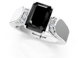 Silver Fancy Black Emerald Cut Diamond Channel Set Solitaire Ring with Four-Prong Setting_55
