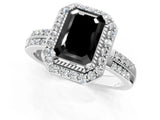 Silver Fancy Black Emerald Cut Diamond Double Halo Ring with Split Shank and Four-Prong Setting_7