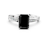 Silver Fancy Black Emerald Cut Diamond Engagement Ring with Side Stone Accents and Four-Prong Setting_24