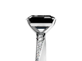 Silver Fancy Black Emerald Cut Diamond Engagement Ring with Side Stone Accents and Four-Prong Setting_29