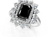 Silver Fancy Black Emerald Cut Diamond Floral Double Halo Engagement Ring with Prong Setting_133