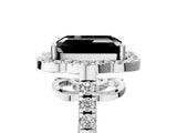 Silver Fancy Black Emerald Cut Diamond Floral Halo Split Shank Prong Setting Ring_11