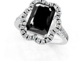 Silver Fancy Black Emerald Cut Diamond Floral Halo Split Shank Prong Setting Ring_7