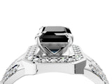 Silver Fancy Black Emerald Cut Diamond Halo Ring with Split Shank and Bezel Accents and Four-Prong Setting_15