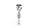Silver Fancy Black Emerald Cut Diamond  Halo Twist Band Solitaire Prong Setting Ring_14