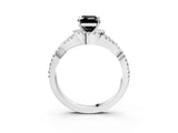 Silver Fancy Black Emerald Cut Diamond  Halo Twist Band Solitaire Prong Setting Ring_15