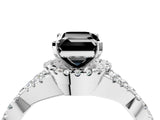 Silver Fancy Black Emerald Cut Diamond  Halo Twist Band Solitaire Prong Setting Ring_16