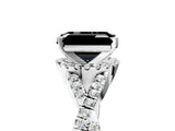 Silver Fancy Black Emerald Cut Diamond  Halo Twist Band Solitaire Prong Setting Ring_17