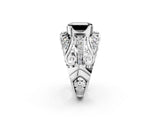 Silver Fancy Black Emerald Cut Diamond Pave Art Deco Split Shank Ring with Four-Prong Setting_8