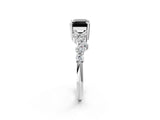 Silver Fancy Black Emerald Cut Diamond Scattered Round Accent Ring with Prong Setting_2
