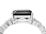 Silver Fancy Black Emerald Cut Diamond Scattered Round Accent Ring with Prong Setting_4