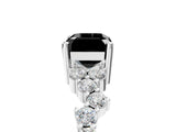 Silver Fancy Black Emerald Cut Diamond Scattered Round Accent Ring with Prong Setting_5