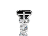Silver Fancy Black Emerald Cut Diamond Side Stone Engagement Ring with Four-Prong Setting_17