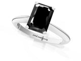 Silver Fancy Black Emerald Cut Diamond Solitaire Engagement Ring with Classic Band and Four-Prong Setting_13