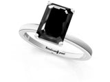 Silver Fancy Black Emerald Cut Diamond Solitaire Ring with Classic Band and Four-Prong Setting_13