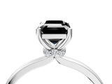 Silver Fancy Black Emerald Cut Diamond Solitaire Ring with Classic Band and Four-Prong Setting_16