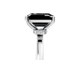 Silver Fancy Black Emerald Cut Diamond Solitaire Ring with Classic Band and Four-Prong Setting_17