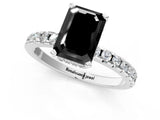 Silver Fancy Black Emerald Cut Diamond Solitaire Ring with Round  Pavé Band and Four-Prong Setting_37
