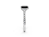 Silver Fancy Black Emerald Cut Diamond Solitaire Ring with Round  Pavé Band and Four-Prong Setting_38