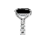 Silver Fancy Black Emerald Cut Diamond Solitaire Ring with Round  Pavé Band and Four-Prong Setting_41