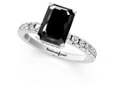 Silver Fancy Black Emerald Cut Diamond Solitaire Ring with Round  Pavé Band and Four-Prong Setting_43