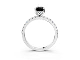 Silver Fancy Black Emerald Cut Diamond Solitaire Ring with Round  Pavé Band and Four-Prong Setting_45