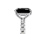 Silver Fancy Black Emerald Cut Diamond Solitaire Ring with Round  Pavé Band and Four-Prong Setting_47