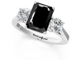 Silver Fancy Black Emerald Cut Diamond Three-Stone Engagement Ring with Prong Setting and Pavé Band_13