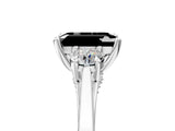 Silver Fancy Black Emerald Cut Diamond Three-Stone Engagement Ring with Prong Setting and Pavé Band_17