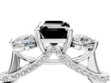 Silver Fancy Black Emerald Cut Diamond Three-Stone Ring with Prong Setting and Pavé Band_10