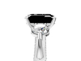 Silver Fancy Black Emerald Cut Diamond Three-Stone Ring with Prong Setting and Pavé Band_11