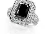 Silver Fancy Black Emerald Cut Halo Diamond Engagement Ring with Pave Split Shank and Four-Prong Setting_7