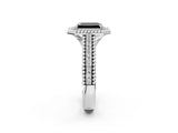 Silver Fancy Black Emerald Cut Halo Diamond Ring with Beaded Split Shank and Four-Prong Setting_8