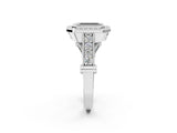 Silver Fancy Black Emerald Cut Halo Diamond Split Shank Pave Ring_8