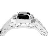 Silver Fancy Black Emerald Cut Halo Diamond Split Shank Ring with Prong Setting_16