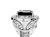 Silver Fancy Black Emerald Cut Halo Milgrain Diamond Engagement Ring with Leaf Band and Four-Prong Setting_11