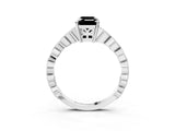 Silver Fancy Black Emerald Cut Solitaire Diamond Ring with Infinity Twist Band and Four-Prong Setting_9