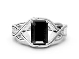 Silver Fancy Black Emerald Cut Solitaire Intertwined Band Prong Setting Ring_6