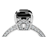 Silver Fancy Black Emerald Cut Solitaire Split Shank Pave Diamond Engagement Ring with Four-Prong Setting_10