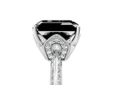 Silver Fancy Black Emerald Cut Solitaire Split Shank Pave Diamond Engagement Ring with Four-Prong Setting_11