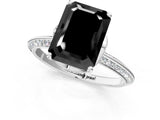 Silver Fancy Black Emerald Cut Solitaire Split Shank Pave Diamond Engagement Ring with Four-Prong Setting_7