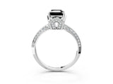 Silver Fancy Black Emerald Cut Solitaire Split Shank Pave Diamond Engagement Ring with Four-Prong Setting_9
