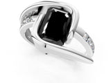 Silver Fancy Black Emerald Cut Solitaire Tension-Set Diamond Split Shank Ring_7