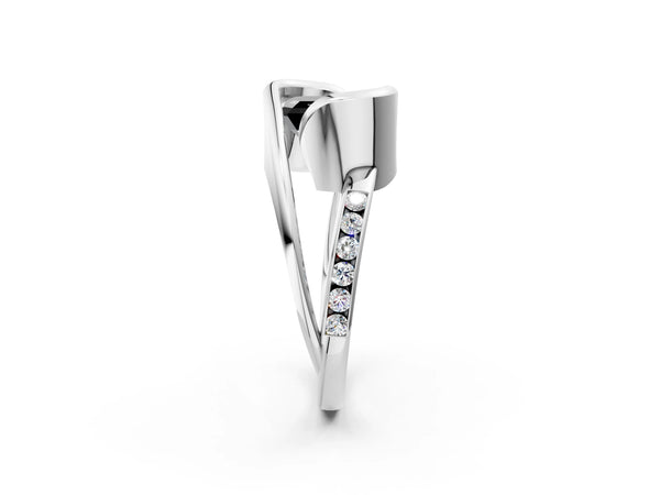 Silver Fancy Black Emerald Cut Solitaire Tension-Set Diamond Split Shank Ring